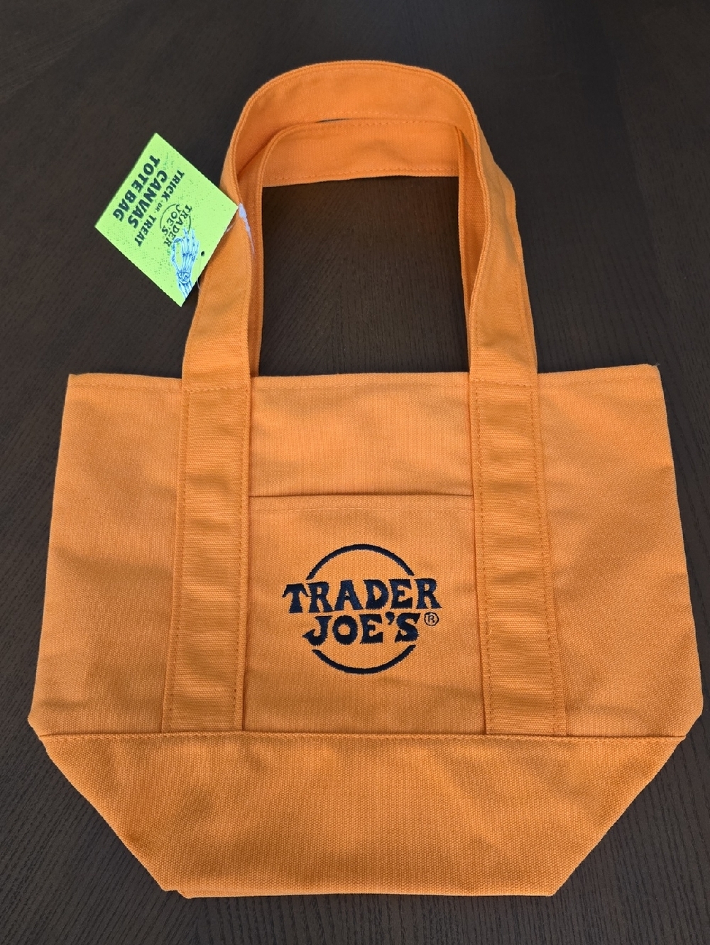 New W/Tag TRADER JOES Mini Canvas Tote Bag Halloween orange w/ black Tote Bag